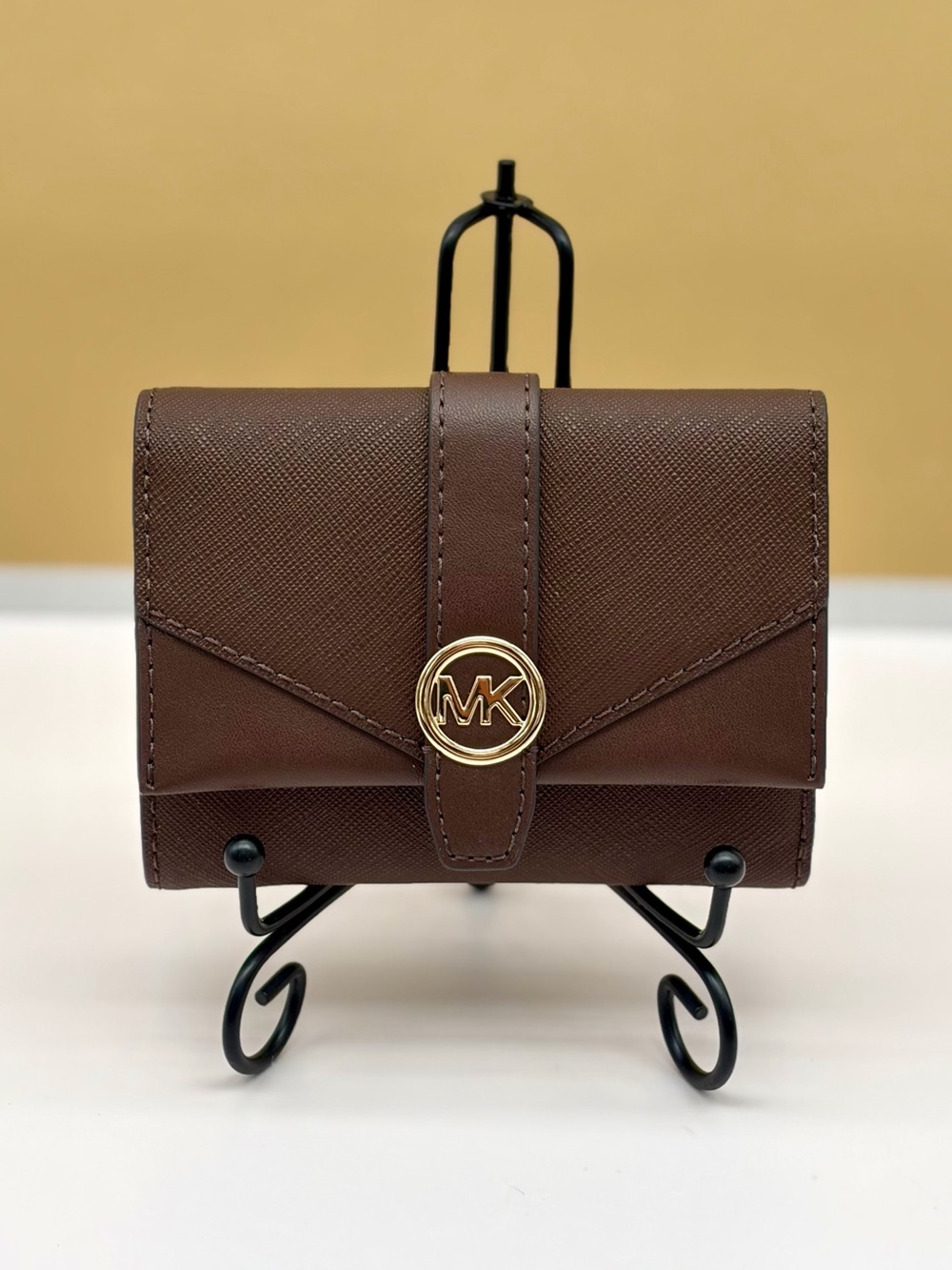 Michael Kors Brown Saffiano Leather Compact Wallet